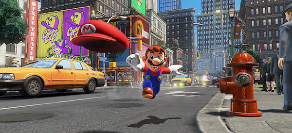Mario and Cappy in New Donk City in Super Mario Odyssey